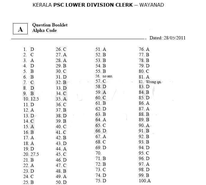 LDC wayanad answer key